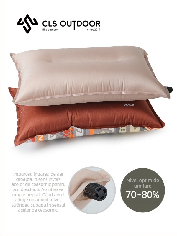 CLS pernă gonflabilă pentru călătorii și camping, pompă manuală, pentru 1 persoană, 243 g, materiale: piele, PU și spumă cu înaltă reziliență