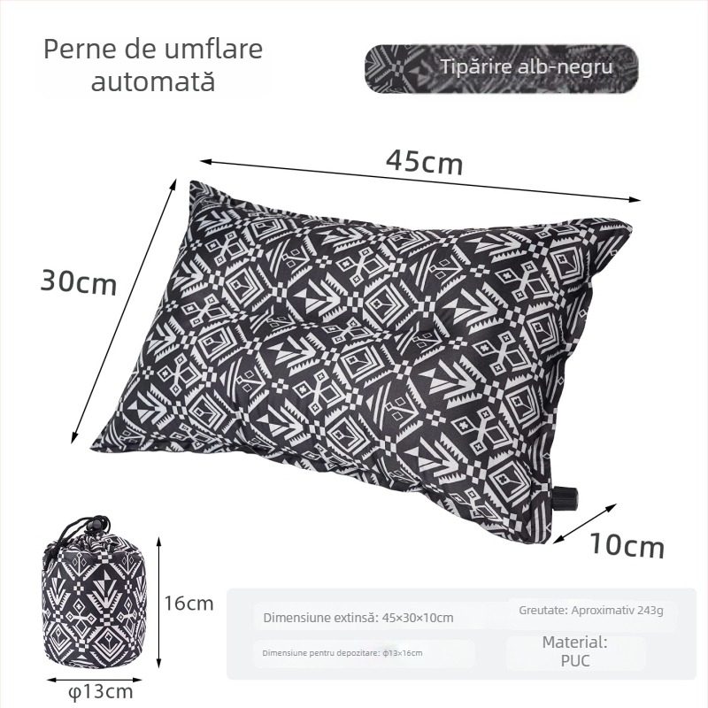 CLS pernă gonflabilă pentru călătorii și camping, pompă manuală, pentru 1 persoană, 243 g, materiale: piele, PU și spumă cu înaltă reziliență