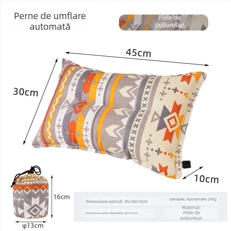 CLS pernă gonflabilă pentru călătorii și camping, pompă manuală, pentru 1 persoană, 243 g, materiale: piele, PU și spumă cu înaltă reziliență