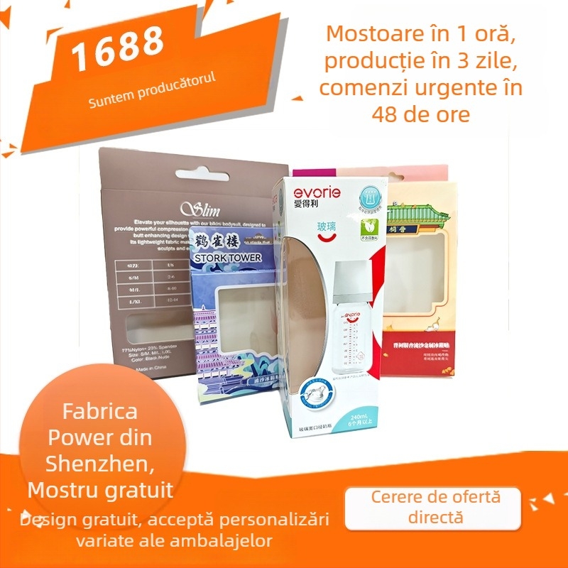 Cutie de ambalaj din carton ondulat cu fereastră pentru afișare, imprimare personalizabilă (offset, serigrafie, UV, ștampilare), construcție din carton