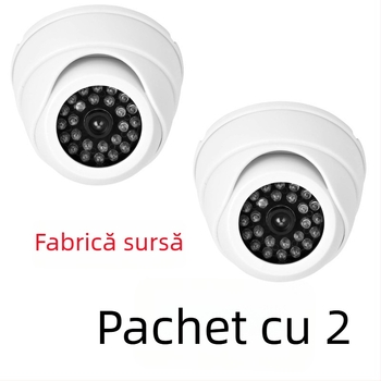 Cameră de supraveghere falsă cu două camere și lumini, rezoluție 3MP/2K, obiectiv 2,4 mm, utilizare în interior, distanță IR 60 m