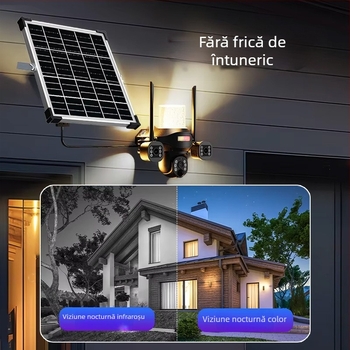 Cameră solară pentru curte cu LED, exterior, viziune nocturnă, monitorizare de la distanță și detecție a mișcării