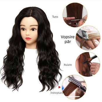 Kim Hee Capă de manechin cu păr real pentru instruire în coafură, stil perm, poate fi vopsită, Model 01