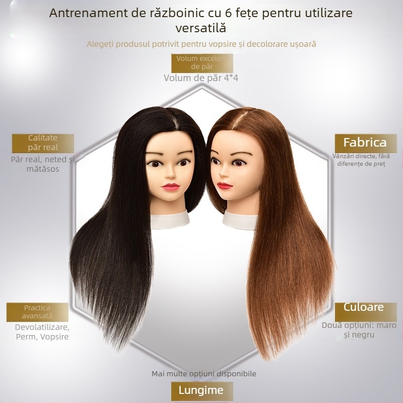 Kim Hee Capă de manechin cu păr real pentru instruire în coafură, stil perm, poate fi vopsită, Model 01