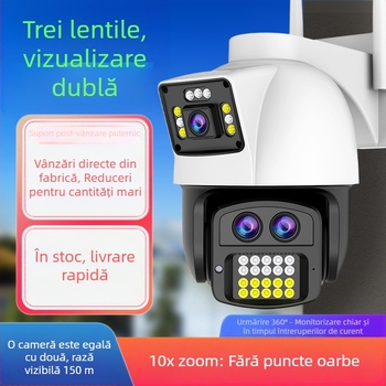 Cameră de supraveghere pentru casă, 360° vedere nocturnă, exterior 4G HD, dual‑canal, cameră de rețea inteligentă