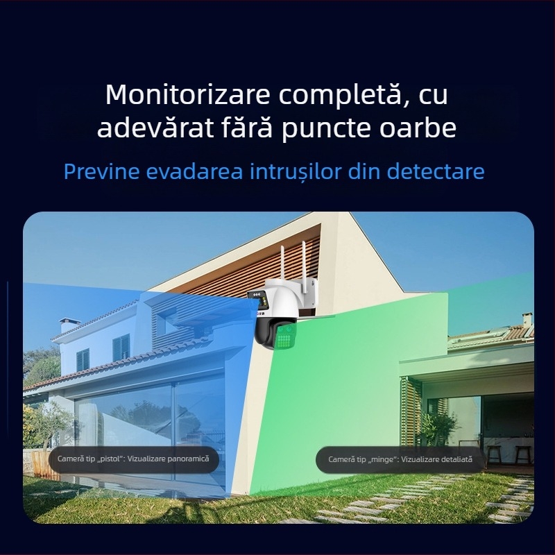 Cameră de supraveghere pentru casă, 360° vedere nocturnă, exterior 4G HD, dual‑canal, cameră de rețea inteligentă