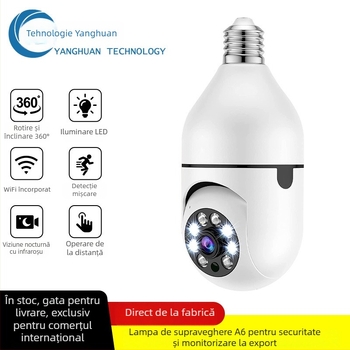 A6 Cameră bulb cu WiFi, Viziune de noapte, Înregistrare HD, Stocare TF Card, Bază E27