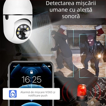 A6 Cameră bulb cu WiFi, Viziune de noapte, Înregistrare HD, Stocare TF Card, Bază E27