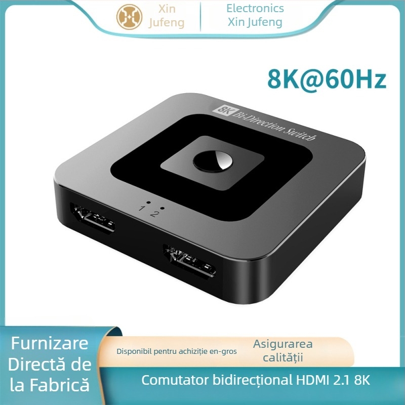 Xin Ju Feng xjf-01Q8K comutator HDMI 2 intrări 1 ieșire, 8K60Hz, plug‑and‑play, pentru TV/PC