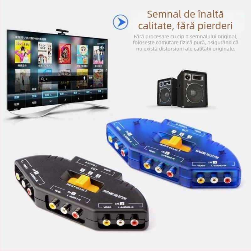 Ximi Technology comutator AV — 3 intrări în 1 ieșire, comutator/distribuitor audio-video, fără trezire de la distanță