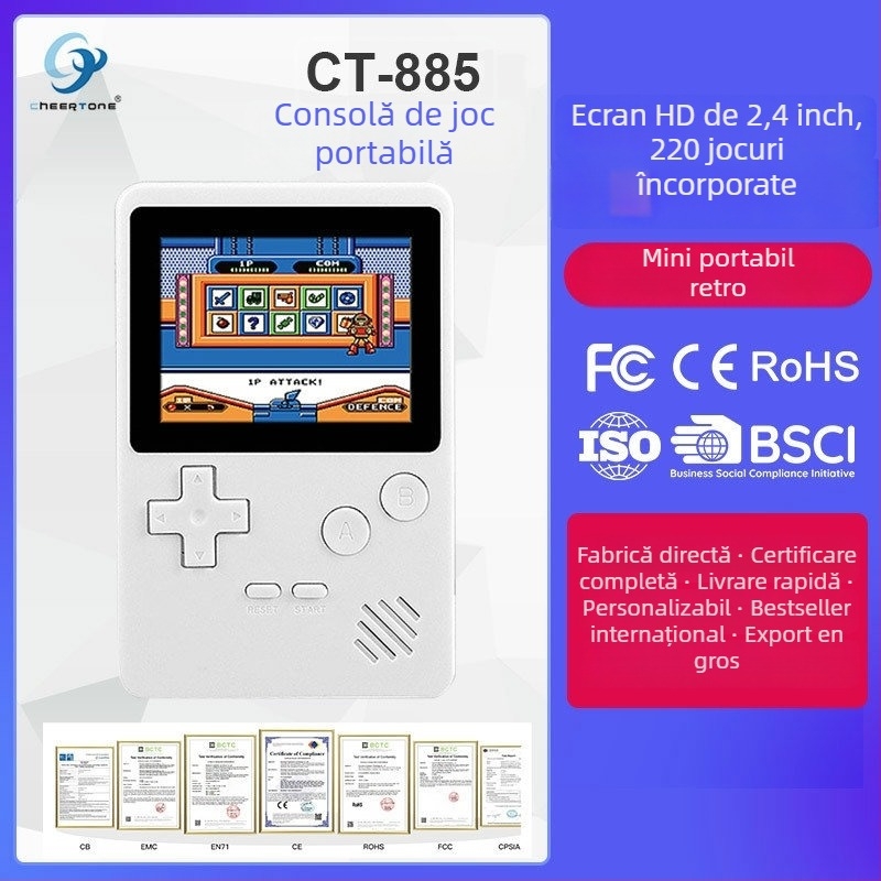 CT-885 mini consolă portabilă de jocuri - 1GB memorie, interfață USB, conexiune cablată, pentru un singur jucător, design nostalgic