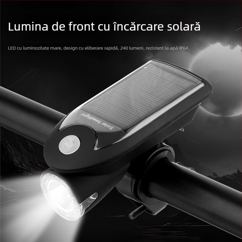 Lampa frontală Bengguo pentru bicicletă, alimentare solară USB, pentru biciclete de munte, iluminare puternică