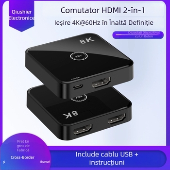 Comutator HDMI AB-HD08, 2 intrări/1 ieșire, HDMI 2.1, 48 Gbps, 4K, Garanție 1 an