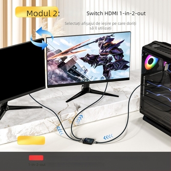 Comutator HDMI AB-HD08, 2 intrări/1 ieșire, HDMI 2.1, 48 Gbps, 4K, Garanție 1 an