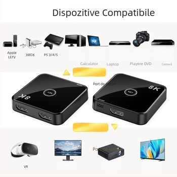 Comutator HDMI AB-HD08, 2 intrări/1 ieșire, HDMI 2.1, 48 Gbps, 4K, Garanție 1 an