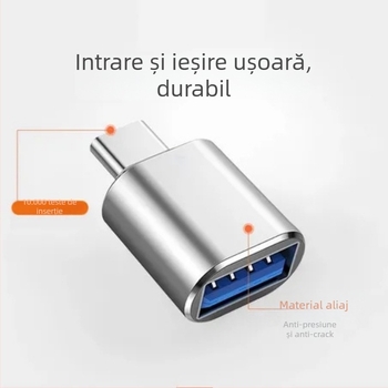 Adaptor OTG Type-C la USB 3.0, cititor de carduri, LED și încărcător auto