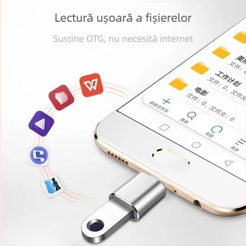 Adaptor OTG Type-C la USB 3.0, cititor de carduri, LED și încărcător auto