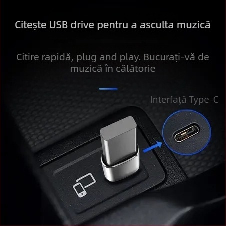 Adaptor OTG Type-C la USB 3.0, cititor de carduri, LED și încărcător auto