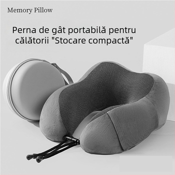 Pernă de gât U, din spumă cu memorie, ușoară și portabilă, logo personalizat, pentru avion și tren, țesătură din fibră magnetică + spandex moale