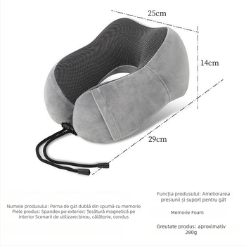 Pernă de gât U, din spumă cu memorie, ușoară și portabilă, logo personalizat, pentru avion și tren, țesătură din fibră magnetică + spandex moale