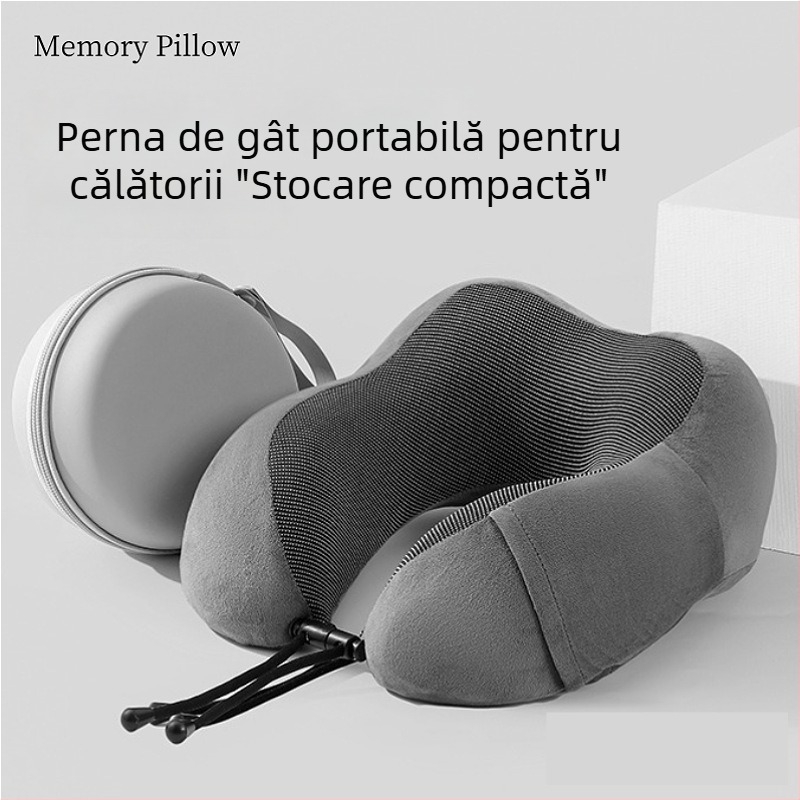 Pernă de gât U, din spumă cu memorie, ușoară și portabilă, logo personalizat, pentru avion și tren, țesătură din fibră magnetică + spandex moale