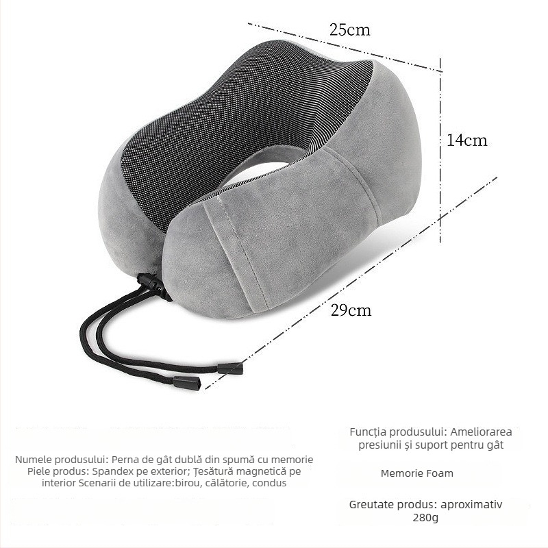 Pernă de gât U, din spumă cu memorie, ușoară și portabilă, logo personalizat, pentru avion și tren, țesătură din fibră magnetică + spandex moale