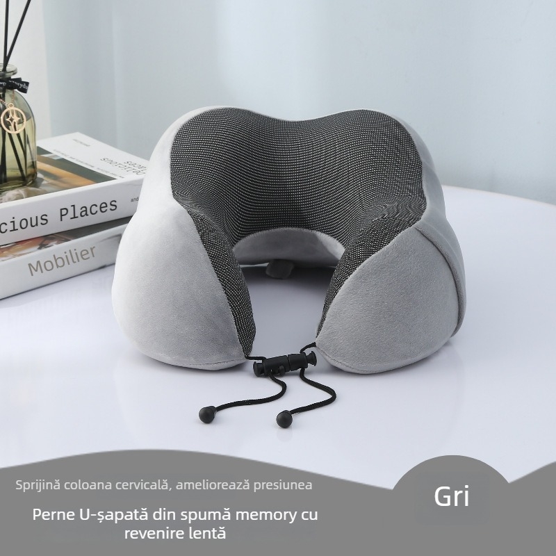 Pernă de gât U, din spumă cu memorie, ușoară și portabilă, logo personalizat, pentru avion și tren, țesătură din fibră magnetică + spandex moale