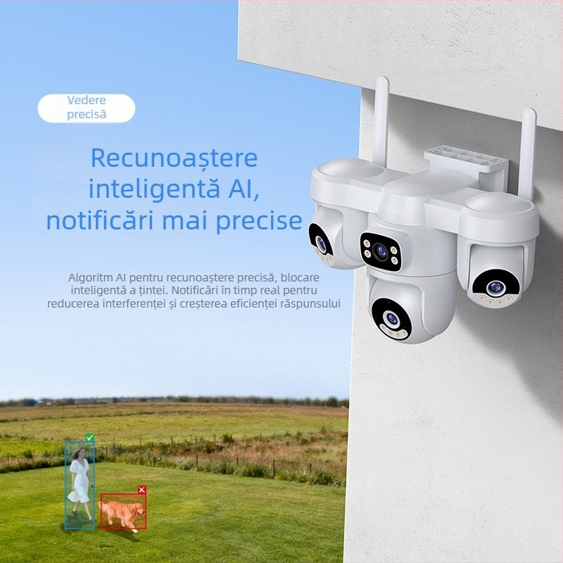 Cameră de supraveghere solară 4G pentru uz casnic, exterior, wireless, vedere pe timp de noapte la 360°, cameră HD, baterie 12000mAh, panouri solare duale de 7W, alimentare 5V