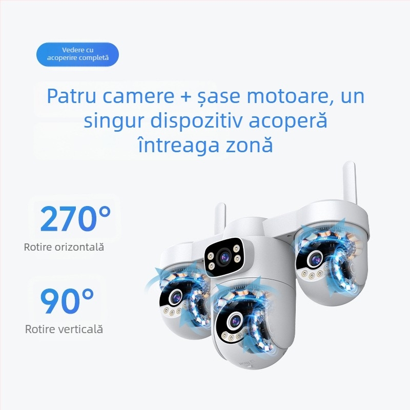 Cameră de supraveghere solară 4G pentru uz casnic, exterior, wireless, vedere pe timp de noapte la 360°, cameră HD, baterie 12000mAh, panouri solare duale de 7W, alimentare 5V