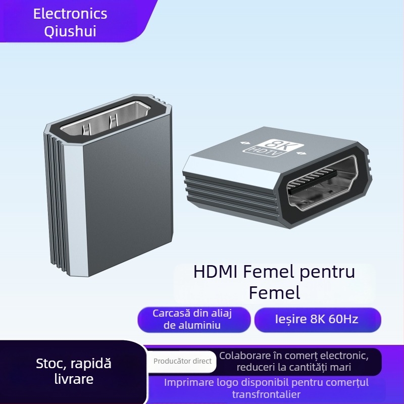 Cablu de prelungire HDMI femelă–femelă, HDMI 2.1, 8K60, 2 cm, pentru proiector, cameră, TV și monitor de calculator