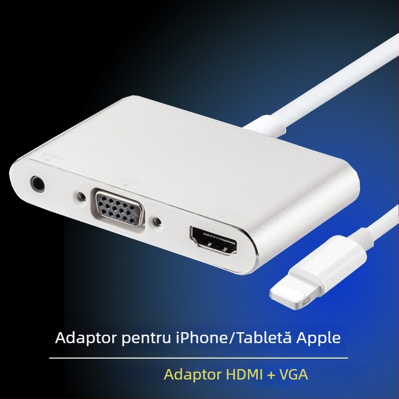 Adaptor Lightning la HDMI+VGA pentru iPhone – Convertor de afișare, 1080P