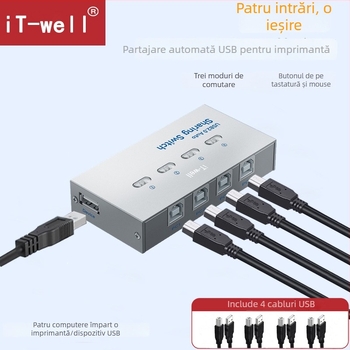 iT-well IT-104AU comutator USB pentru imprimantă partajată, 4 porturi