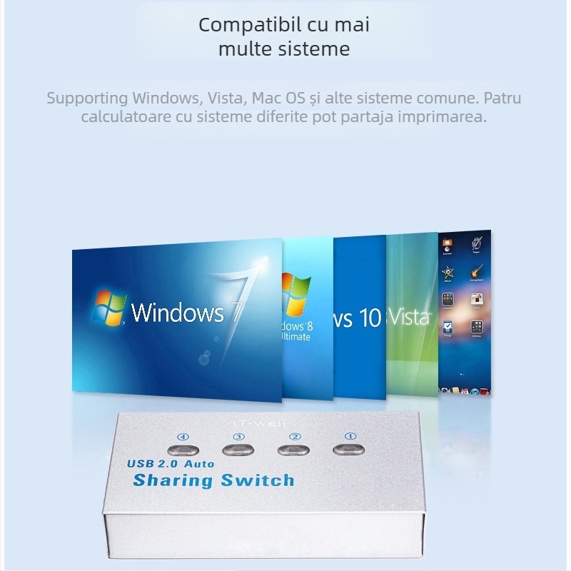 iT-well IT-104AU comutator USB pentru imprimantă partajată, 4 porturi