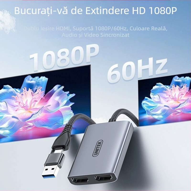 Adaptor USB-C la HDMI, interfață Type-C, 4K (3840x2160), extensie multi-display pentru trei monitoare, Windows 7 compatibil