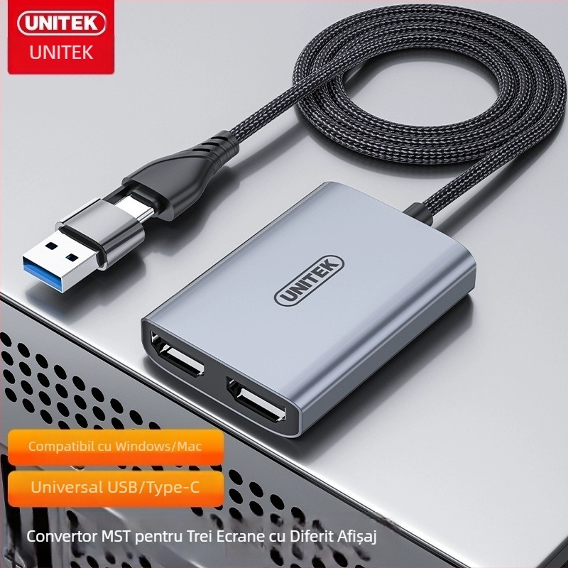 Adaptor USB-C la HDMI, interfață Type-C, 4K (3840x2160), extensie multi-display pentru trei monitoare, Windows 7 compatibil
