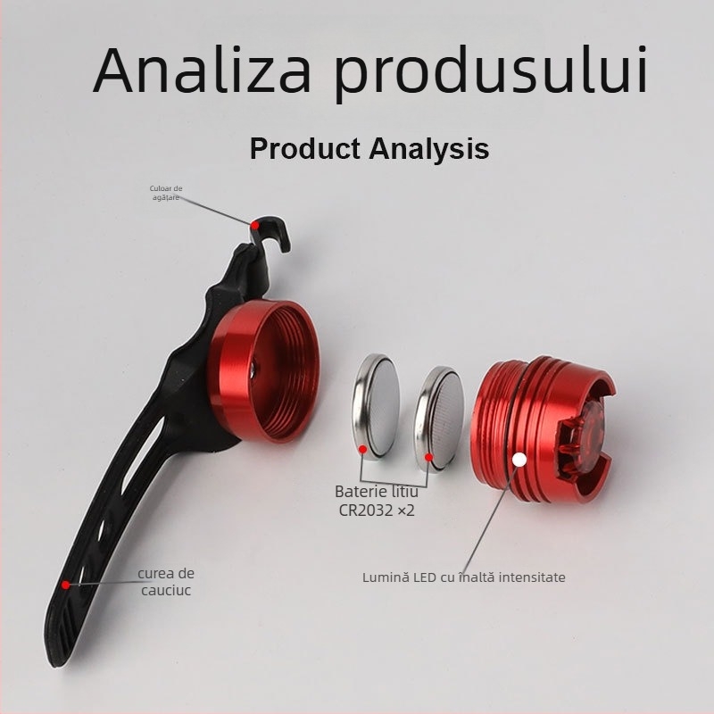 Lumină de spate pentru bicicletă cu carcasă din aliaj de aluminiu, LED cu înaltă luminozitate pentru mers nocturn, compatibil cu biciclete de munte și de oraș, procesare personalizabilă.