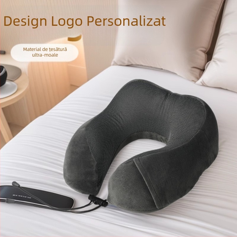 Pernă de gât din spumă cu memorie, formă U pentru călătorii - Țesătură Crystal Velvet, Potrivire universală, Greutate sub 0.5 kg