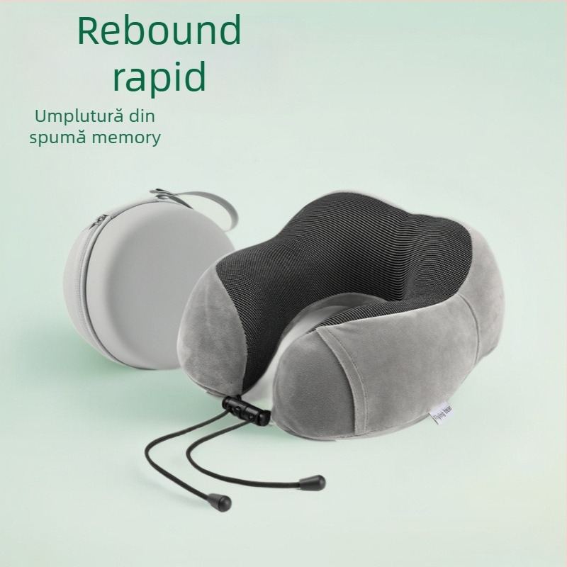 Pernă de gât din spumă cu memorie, formă U pentru călătorii - Țesătură Crystal Velvet, Potrivire universală, Greutate sub 0.5 kg