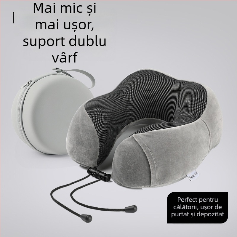 Pernă de gât din spumă cu memorie, formă U pentru călătorii - Țesătură Crystal Velvet, Potrivire universală, Greutate sub 0.5 kg