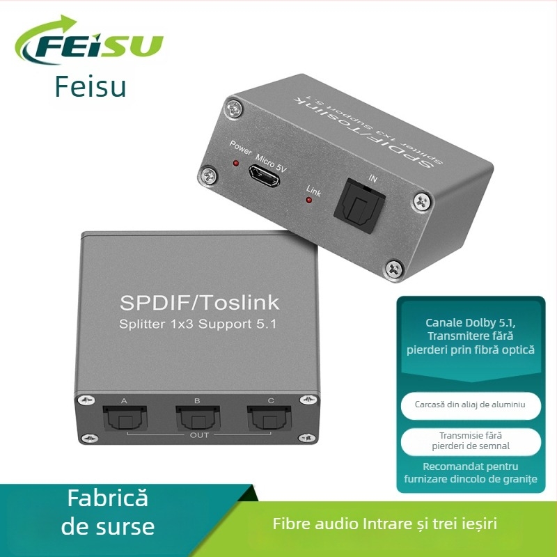 FS-T-115 Divizor audio optic digital TOSLINK 1 intrare 3 ieșiri (Dolby Digital, DTS 5.1)