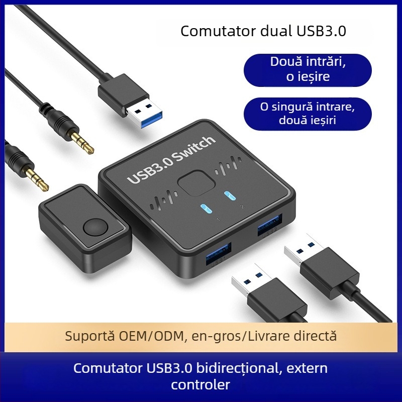 Jian Kunlong Sw301 comutator USB 3.0 pentru imprimantă, tastatură și mouse – 2 intrări la 1 ieșire sau 1 intrare la 2 ieșiri, Windows 7 compatibil