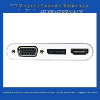 Adaptor USB-C 3 în 1 HDMI DP VGA, 1080p, cablu 15 cm