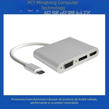 Adaptor USB-C 3 în 1 HDMI DP VGA, 1080p, cablu 15 cm