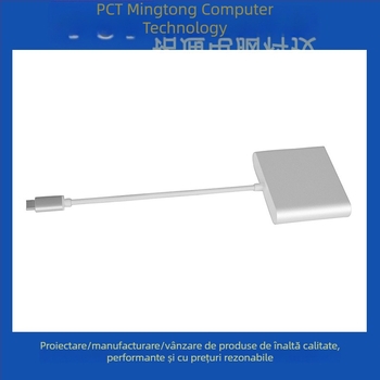 Adaptor USB-C 3 în 1 HDMI DP VGA, 1080p, cablu 15 cm