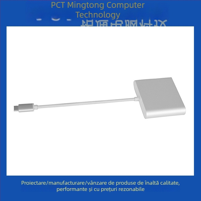 Adaptor USB-C 3 în 1 HDMI DP VGA, 1080p, cablu 15 cm