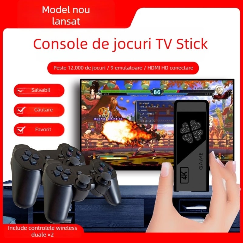 Consolă de jocuri M8 — Consolă arcade nostalgică pentru TV, cu controlere wireless dual