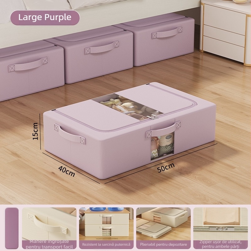 Cutie de depozitare sub pat — țesătură poliester, capacitate 70–80 L, portabilă, model SNX4054