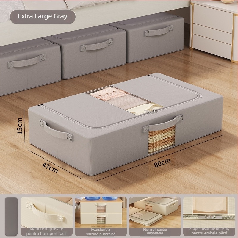 Cutie de depozitare sub pat — țesătură poliester, capacitate 70–80 L, portabilă, model SNX4054