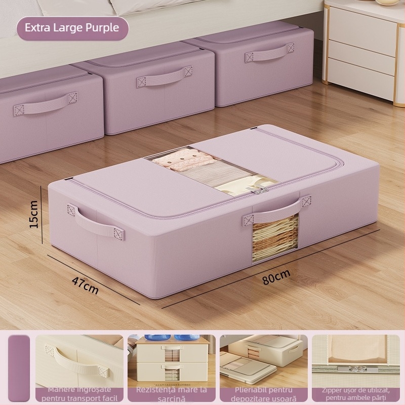 Cutie de depozitare sub pat — țesătură poliester, capacitate 70–80 L, portabilă, model SNX4054