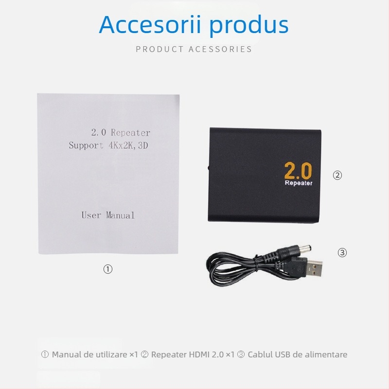 HDMI 2.0 Repeater, amplificator de semnal 4K, KYHDE01 mini extensor cu gestionare a energiei